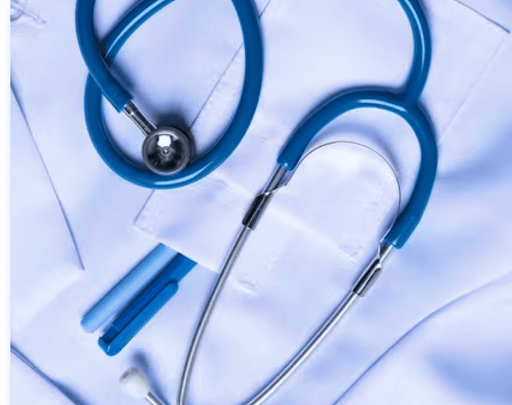 Hero section image a doctor's coat with a stetoscope on it